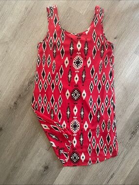 Black and Red Sleeveless Western Print Dress | Bow Accent Back Detail